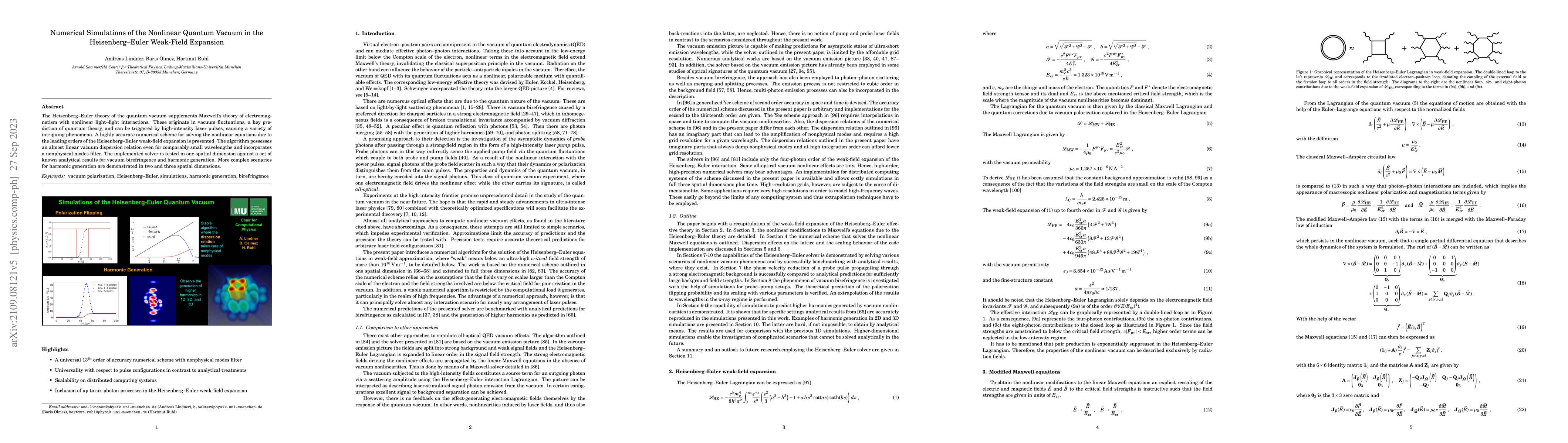 Thumbnail for Numerical Simulations of the Nonlinear Quantum Vacuum in the
  Heisenberg-Euler Weak-Field Expansion