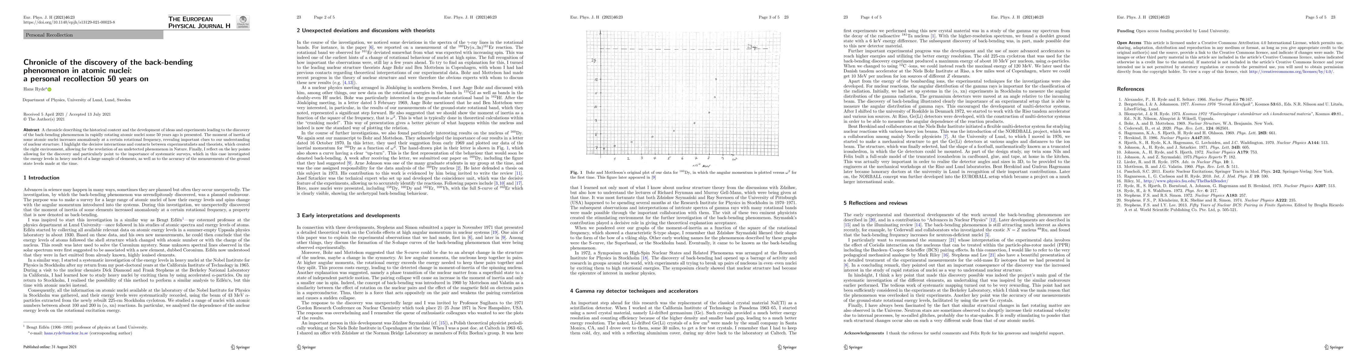 Thumbnail for Chronicle of the discovery of the back-bending phenomenon in atomic
  nuclei: a personal recollection 50 years on