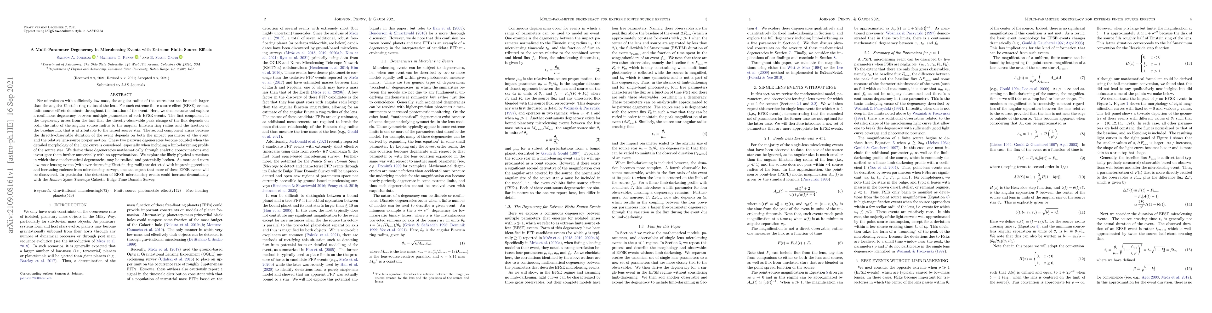 Thumbnail for A Multi-Parameter Degeneracy in Microlensing Events with Extreme Finite
  Source Effects