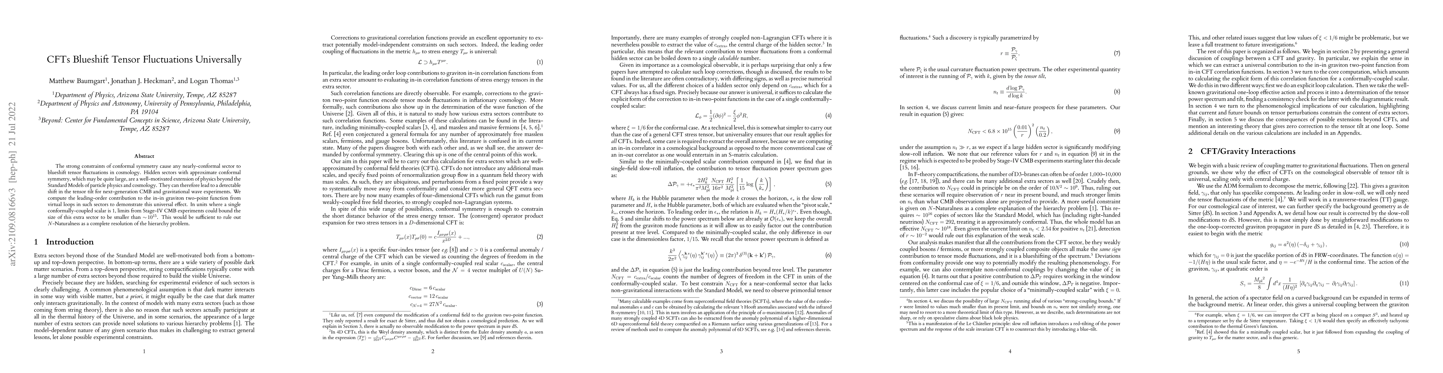 Thumbnail for CFTs Blueshift Tensor Fluctuations Universally