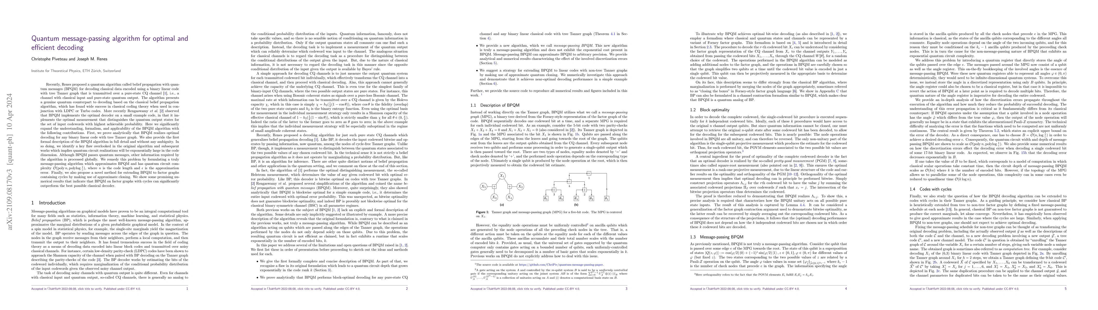 Thumbnail for Quantum message-passing algorithm for optimal and efficient decoding