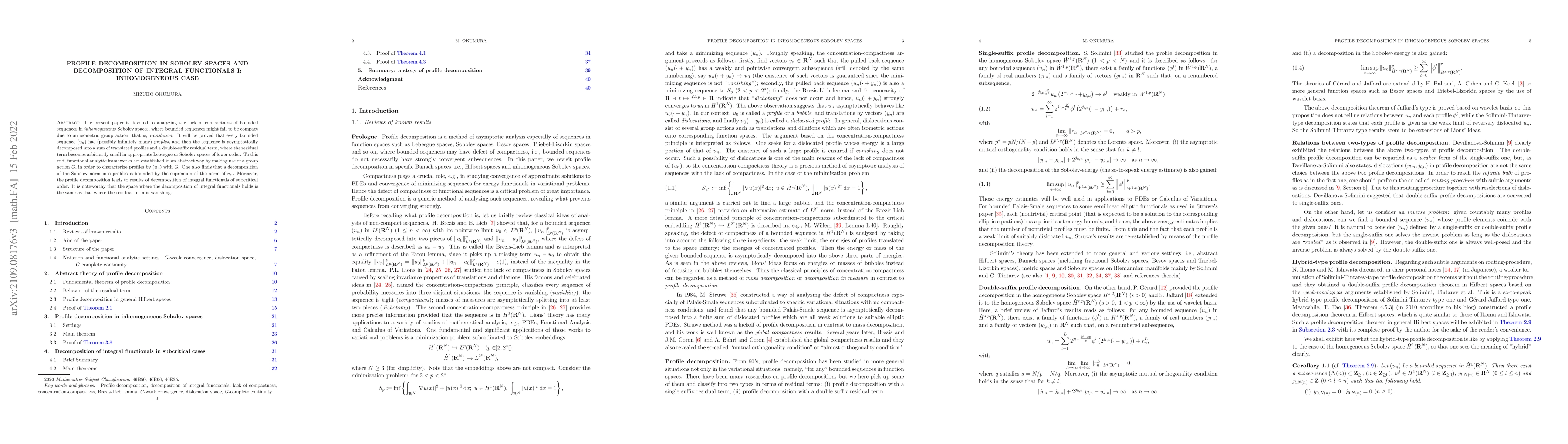 Thumbnail for Profile decomposition in Sobolev spaces and decomposition of integral
  functionals I: inhomogeneous case