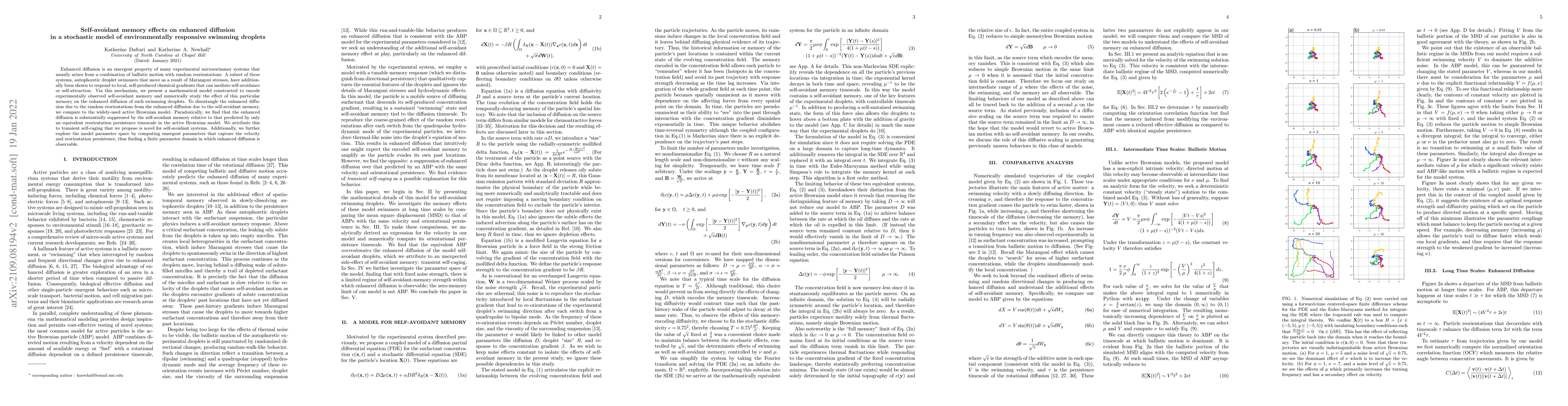 Thumbnail for Self-avoidant memory effects on enhanced diffusion in a stochastic model
  of environmentally responsive swimming droplets
