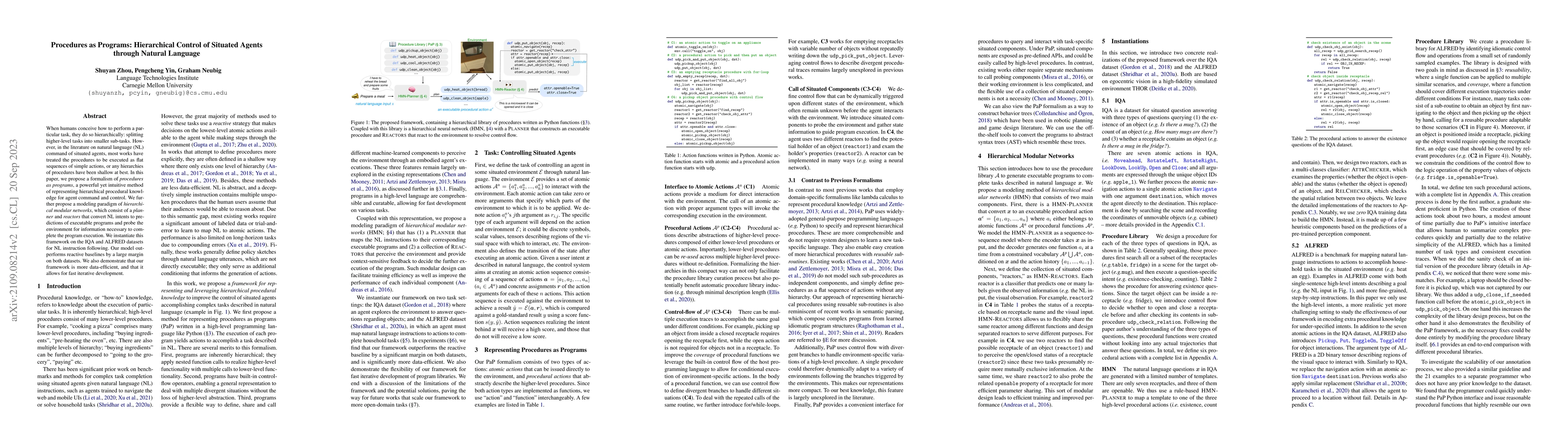 Thumbnail for Procedures as Programs: Hierarchical Control of Situated Agents through
  Natural Language