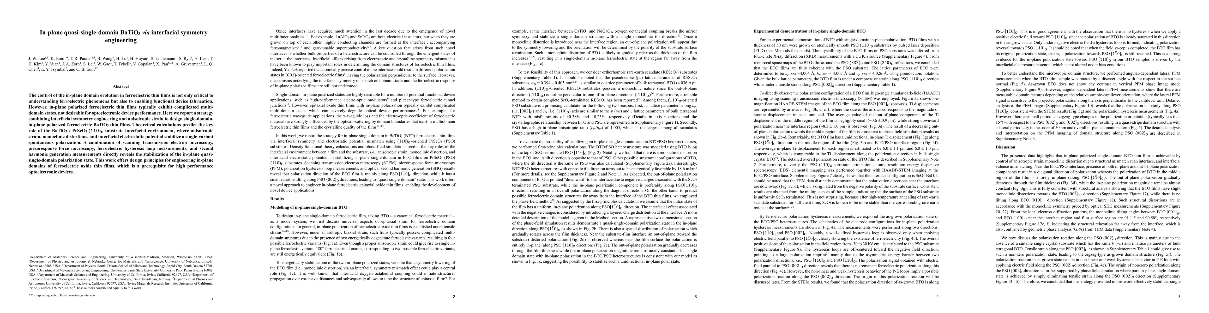 Thumbnail for In-plane quasi-single-domain BaTiO$_3$ via interfacial symmetry
  engineering