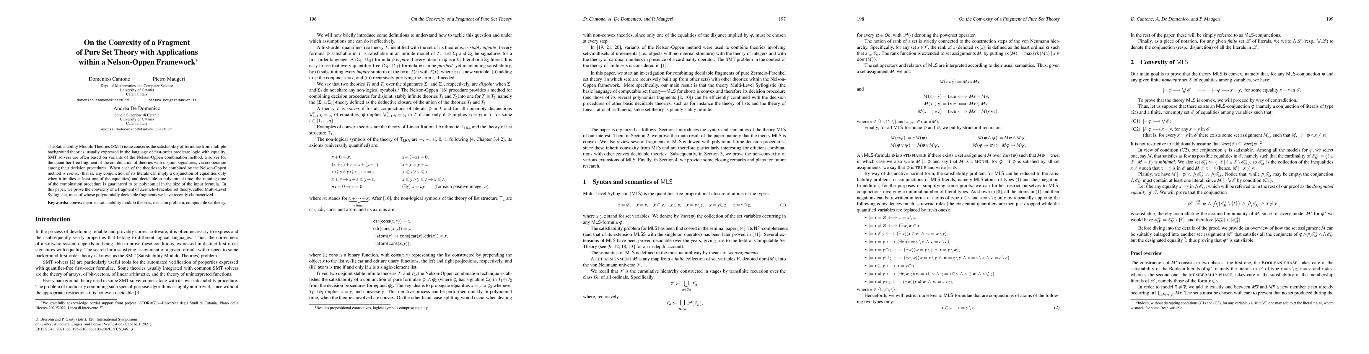 Thumbnail for On the Convexity of a Fragment of Pure Set Theory with Applications
  within a Nelson-Oppen Framework