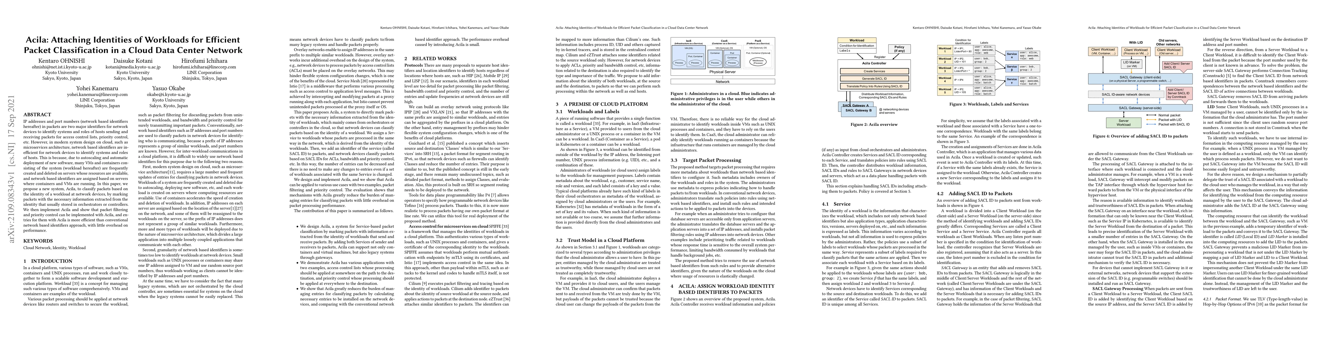 Thumbnail for Acila: Attaching Identities of Workloads for Efficient Packet
  Classification in a Cloud Data Center Network