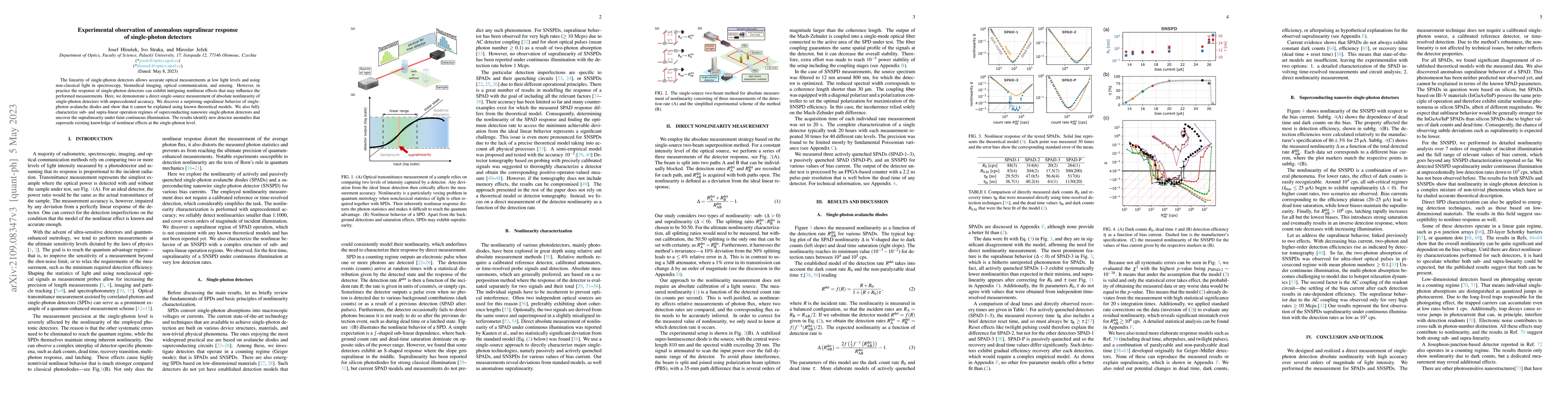 Thumbnail for Experimental observation of anomalous supralinear response of
  single-photon detectors