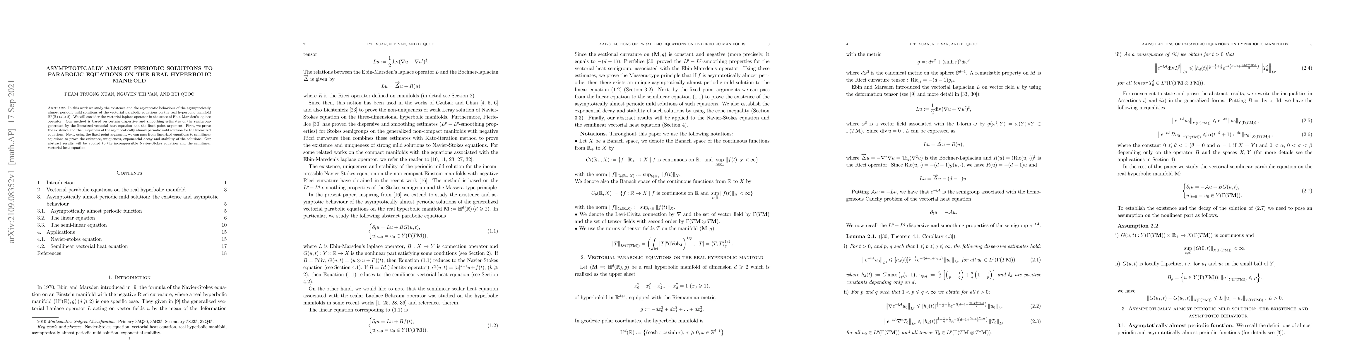 Thumbnail for Asymptotically almost periodic solutions to parabolic equations on the
  real hyperbolic manifold
