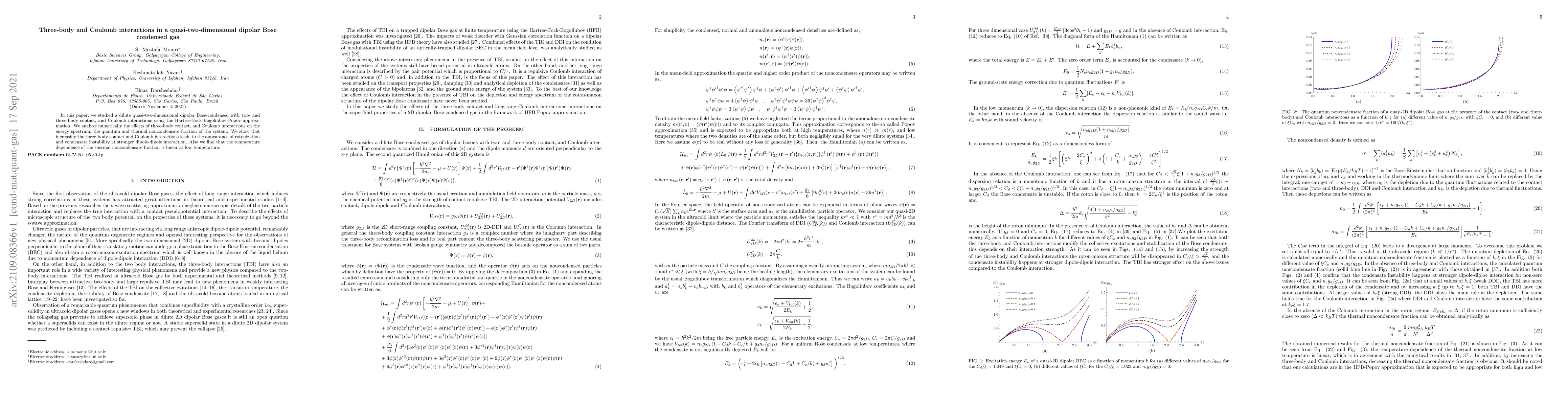 Thumbnail for Three-body and Coulomb interactions in a quasi two-dimensional dipolar
  Bose condensed gas