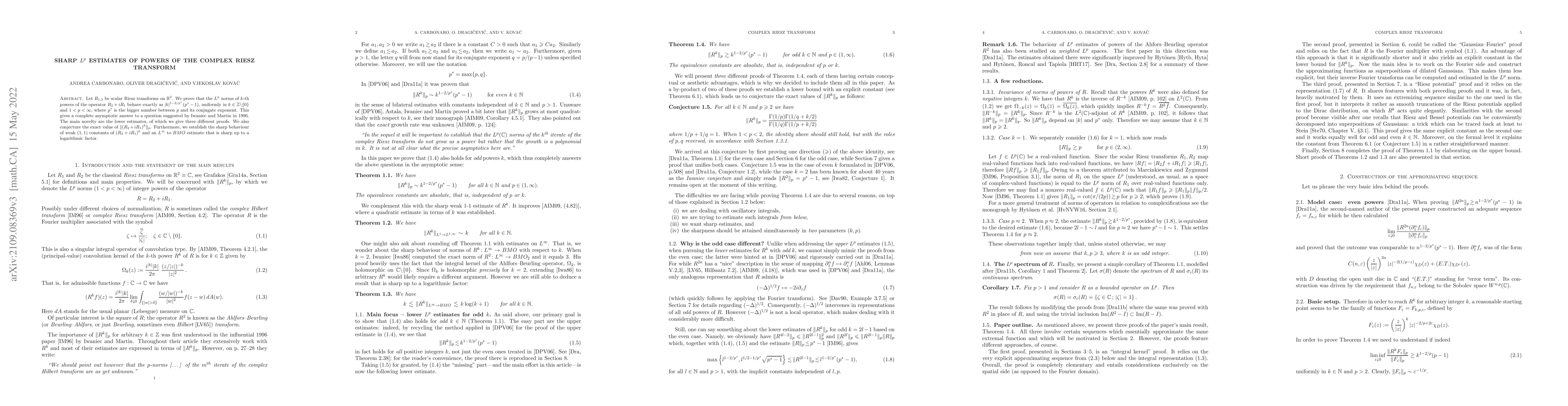 Thumbnail for Sharp $L^p$ estimates of powers of the complex Riesz transform
