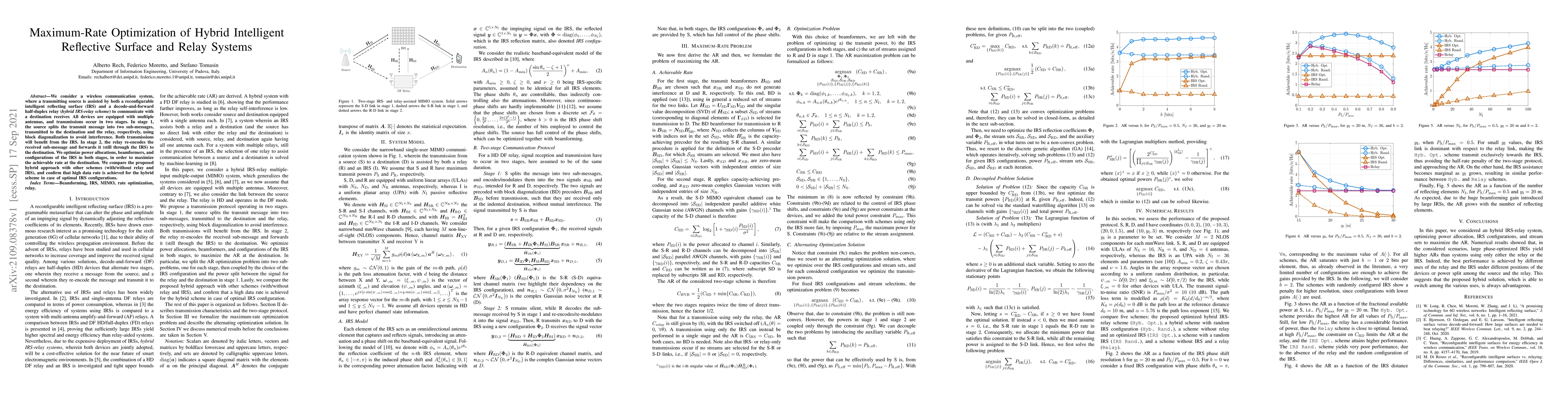 Thumbnail for Maximum-Rate Optimization of Hybrid Intelligent Reflective Surface and
  Relay Systems