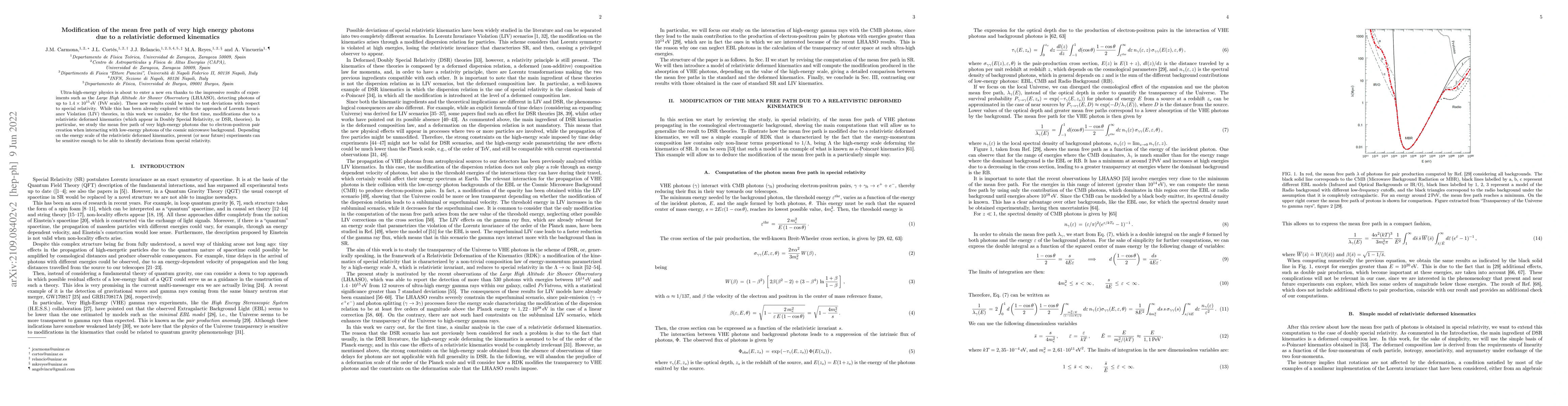 Thumbnail for Modification of the mean free path of very high energy photons due to a
  relativistic deformed kinematics