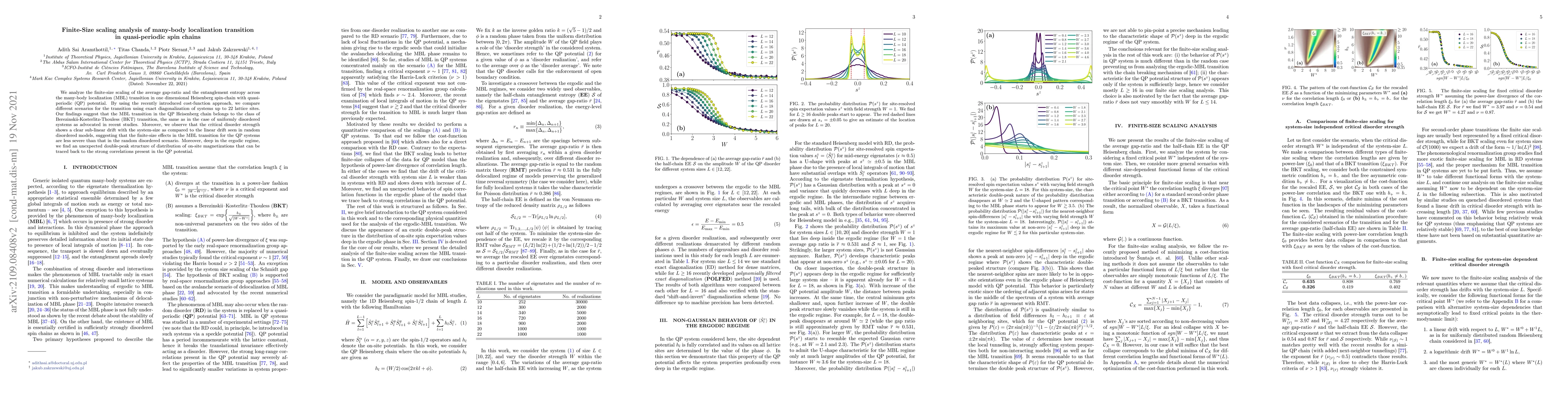 Thumbnail for Finite-Size scaling analysis of many-body localization transition in
  quasi-periodic spin chains