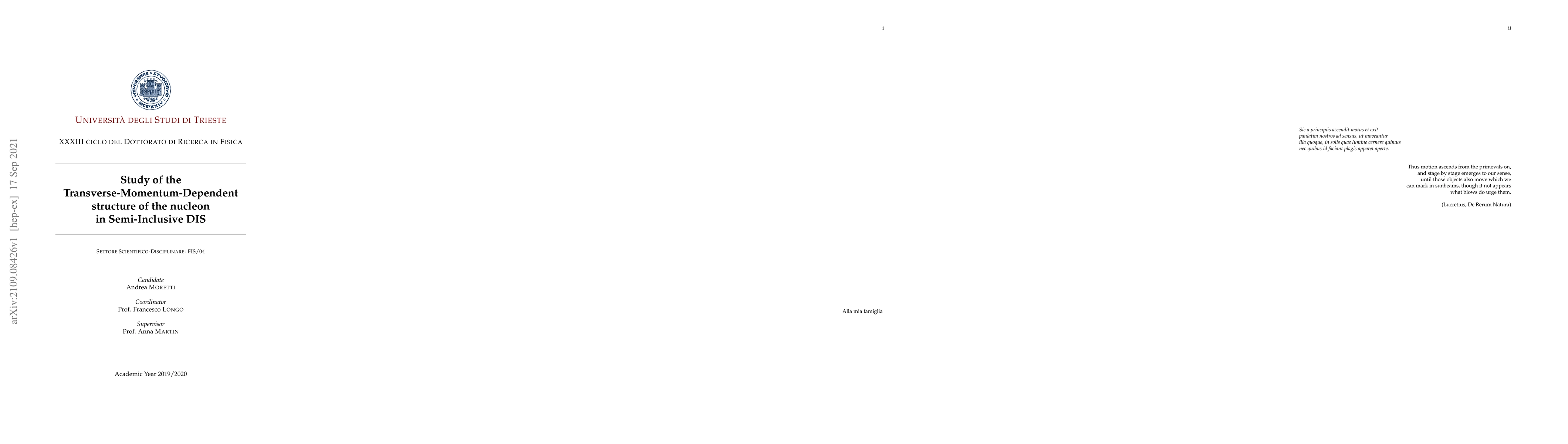 Thumbnail for Study of the Transverse-Momentum-Dependent structure of the nucleon in
  Semi-Inclusive DIS