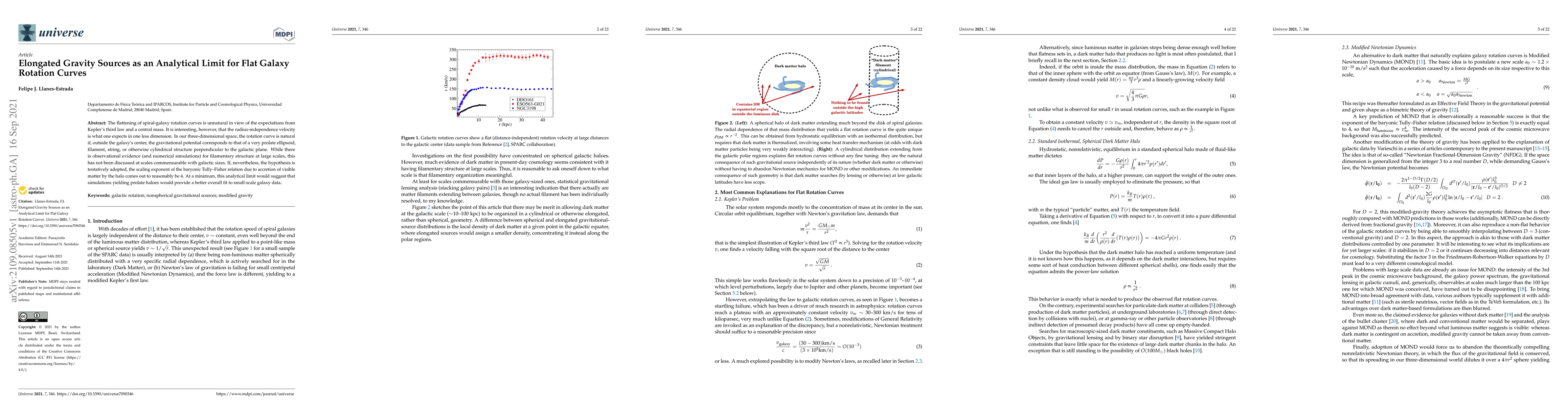 Thumbnail for Elongated Gravity Sources as an Analytical Limit for Flat Galaxy
  Rotation Curves