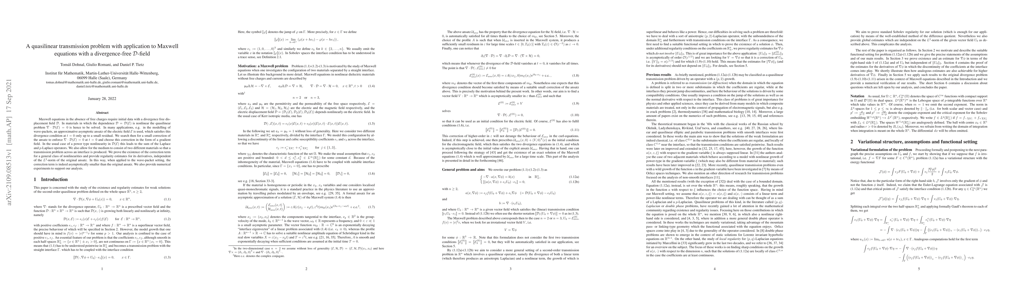 Thumbnail for A quasilinear transmission problem with application to Maxwell equations
  with a divergence-free $\mathcal D$-field