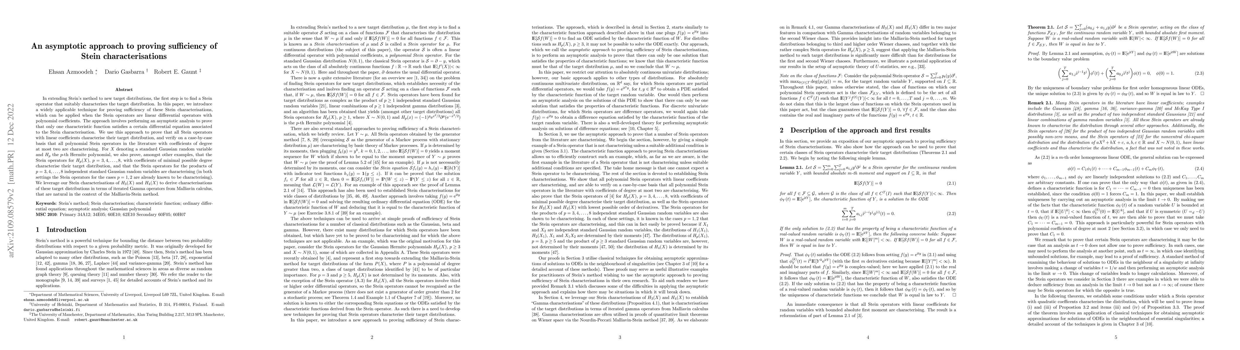 Thumbnail for An asymptotic approach to proving sufficiency of Stein characterisations