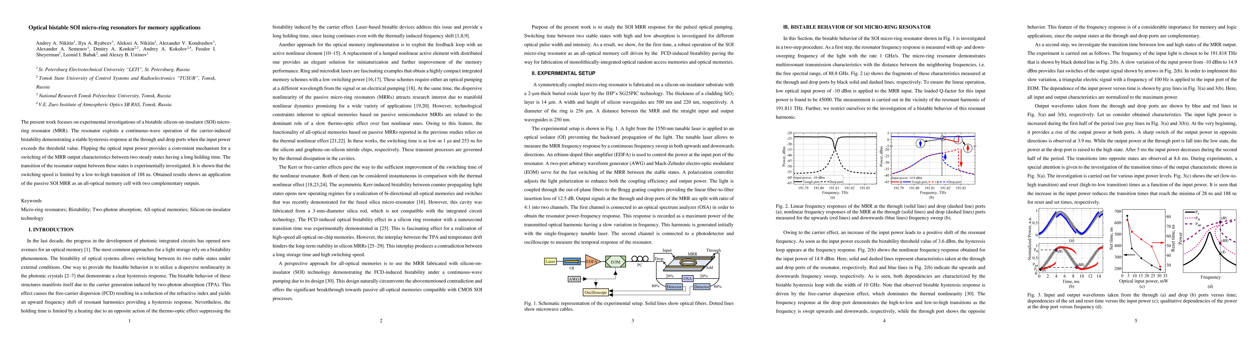 Thumbnail for Optical bistable SOI micro-ring resonators for memory applications