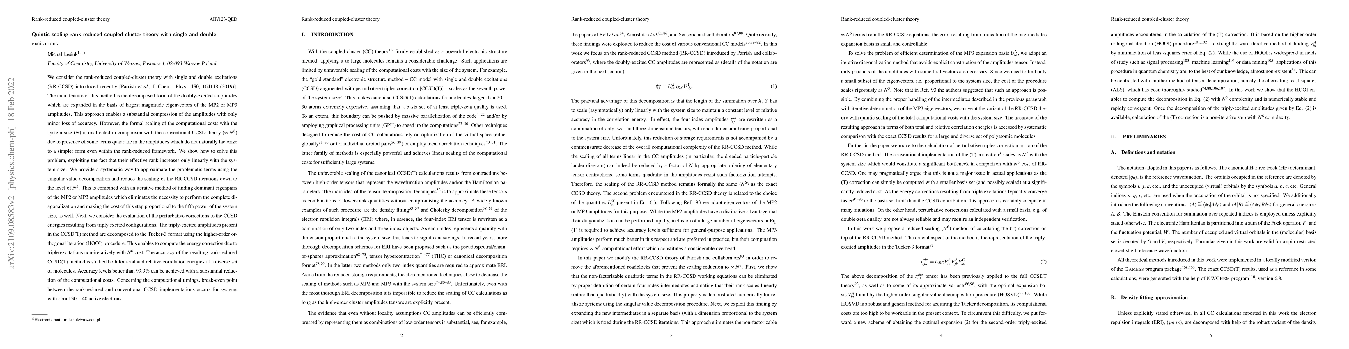 Thumbnail for Quintic-scaling rank-reduced coupled cluster theory with single and
  double excitations
