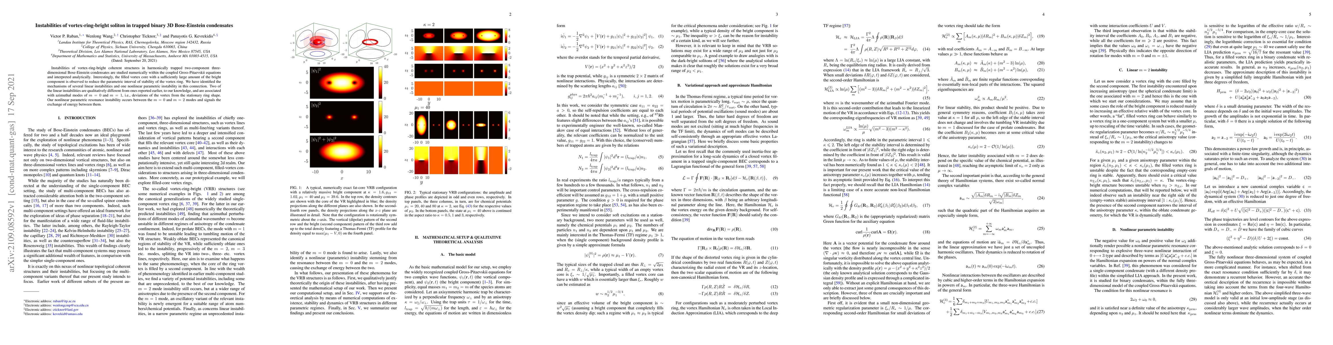 Thumbnail for Instabilities of vortex-ring-bright soliton in trapped binary 3D
  Bose-Einstein condensates