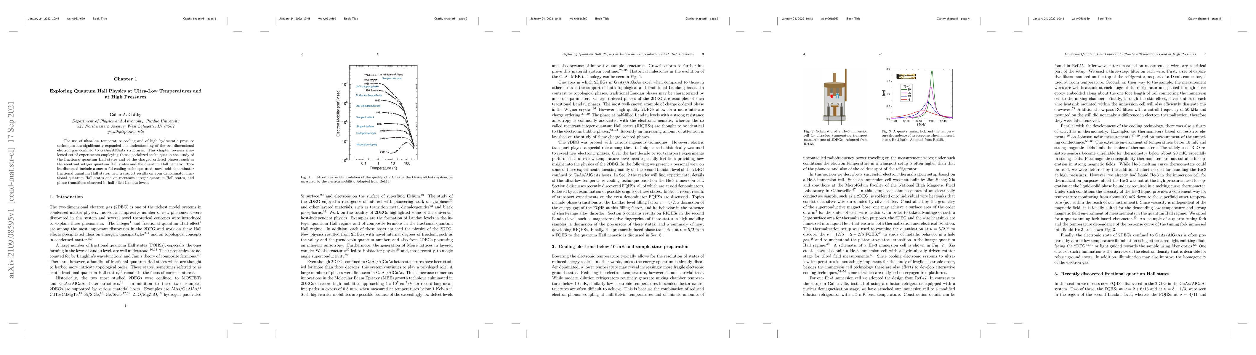 Thumbnail for Exploring Quantum Hall Physics at Ultra-Low Temperatures and at High
  Pressures