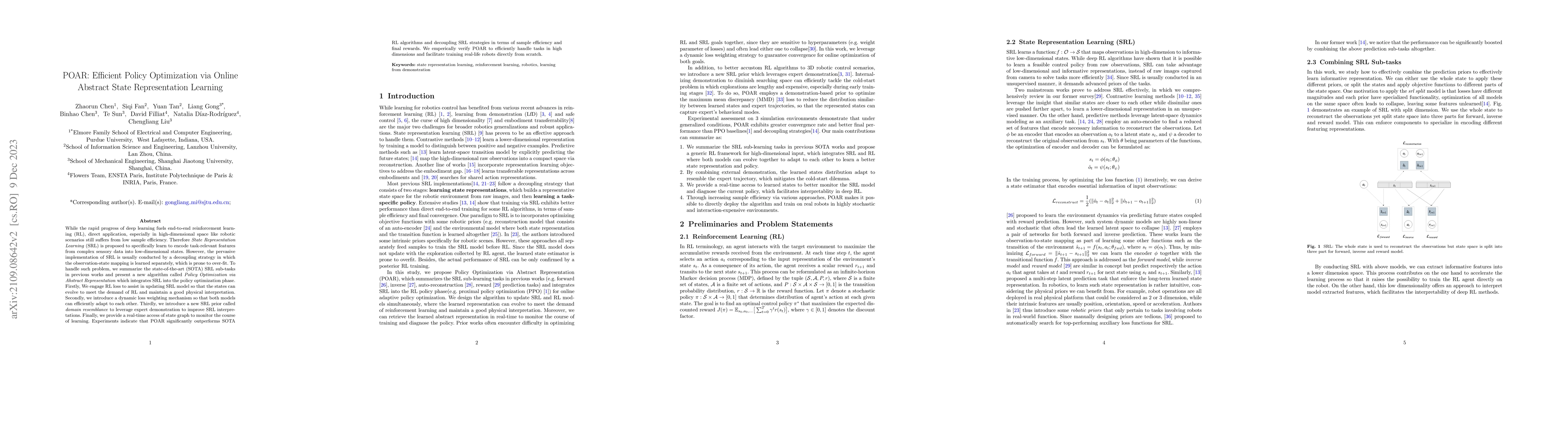 Thumbnail for POAR: Efficient Policy Optimization via Online Abstract State
  Representation Learning