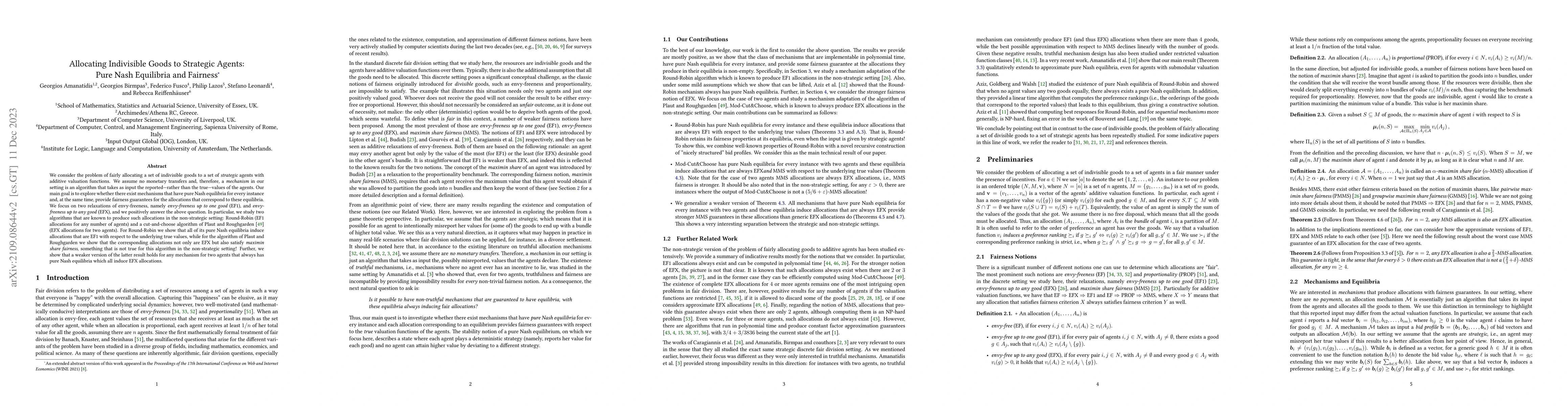 Thumbnail for Allocating Indivisible Goods to Strategic Agents: Pure Nash Equilibria
  and Fairness