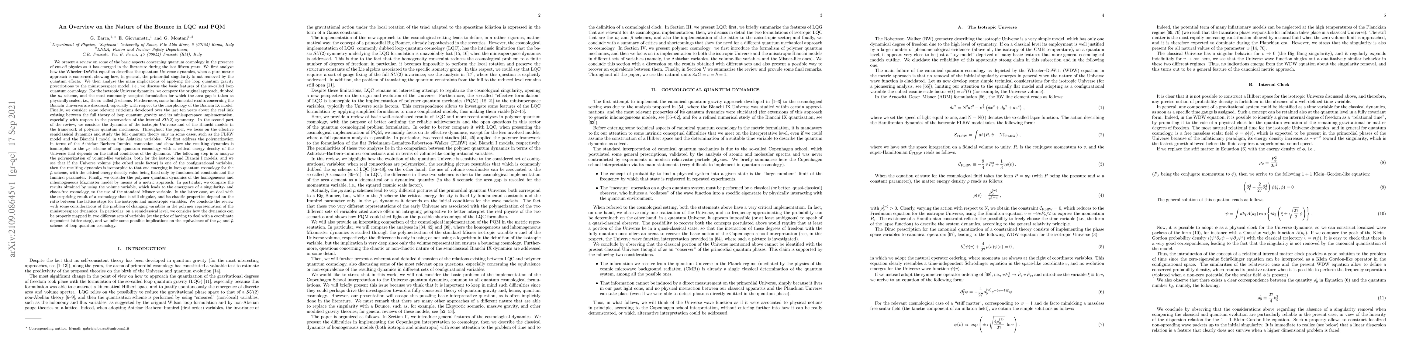 Thumbnail for An Overview on the Nature of the Bounce in LQC and PQM
