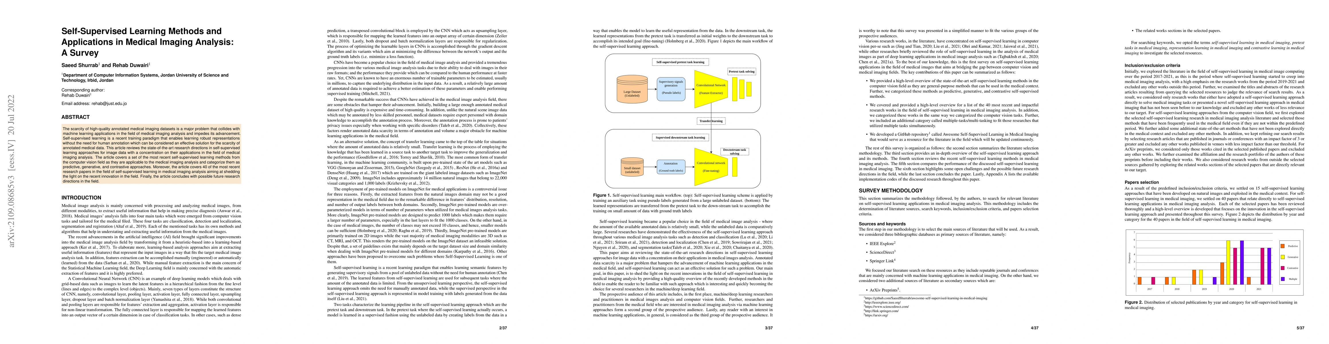 Thumbnail for Self-supervised learning methods and applications in medical imaging
  analysis: A survey
