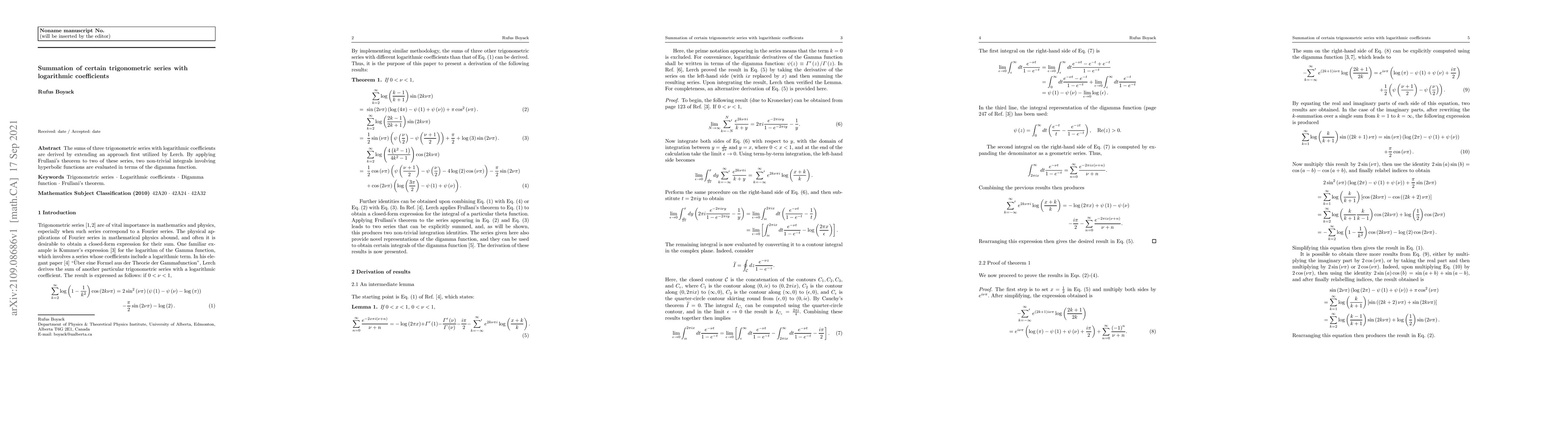 Thumbnail for Summation of certain trigonometric series with logarithmic coefficients