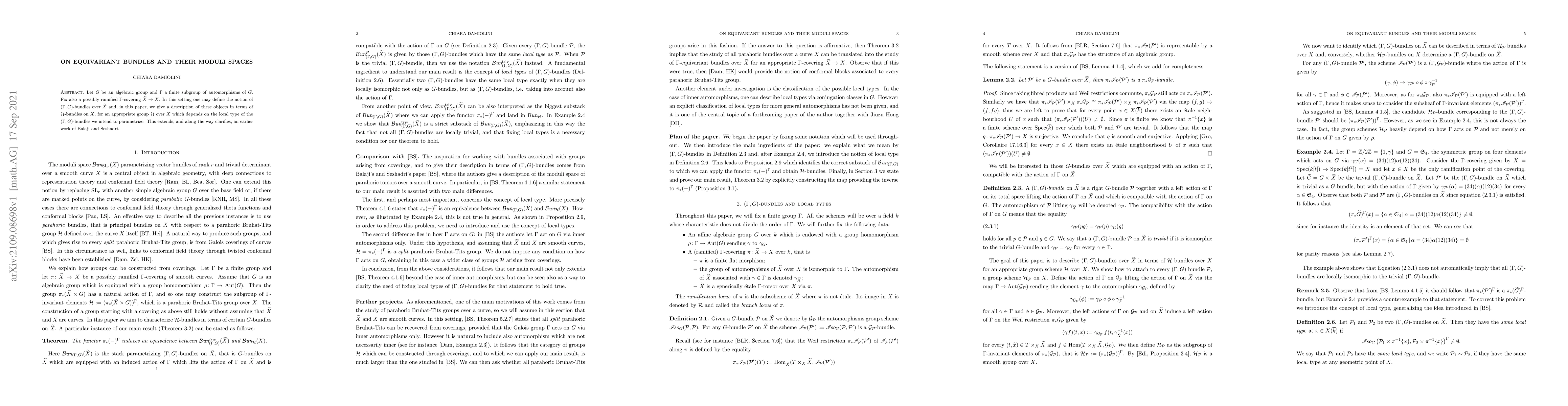 Thumbnail for On equivariant bundles and their moduli spaces