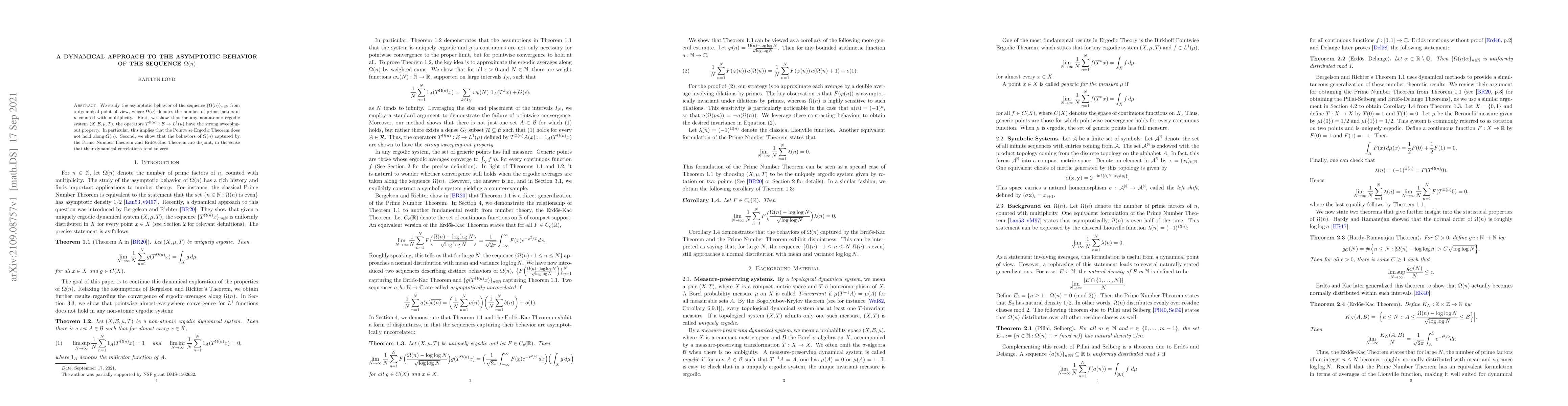 Thumbnail for A Dynamical Approach to the Asymptotic Behavior of the Sequence
  $\Omega(n)$