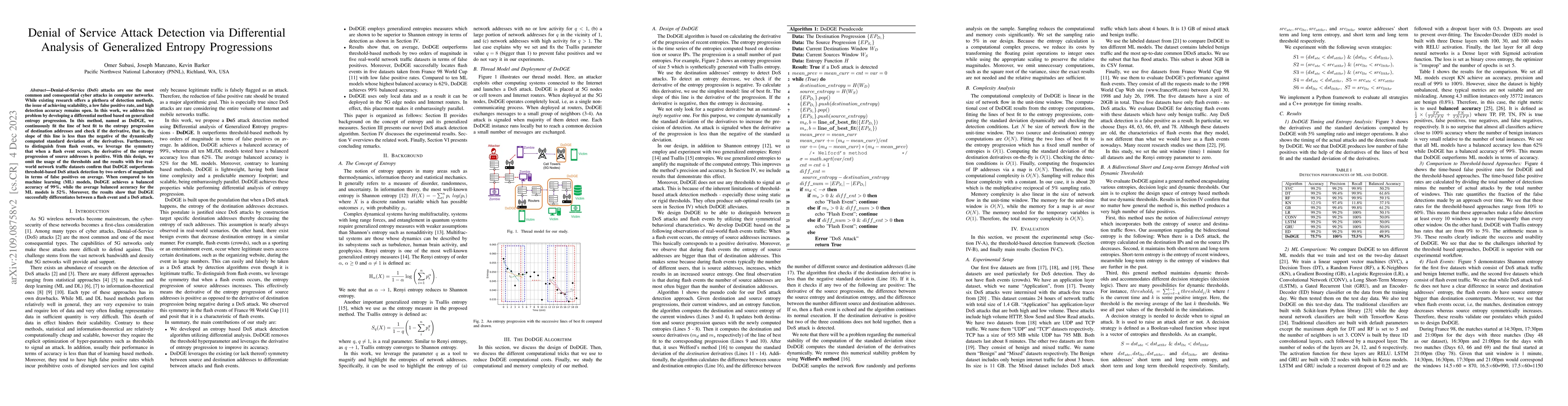 Thumbnail for Denial-of-Service Attack Detection via Differential Analysis of
  Generalized Entropy Progressions