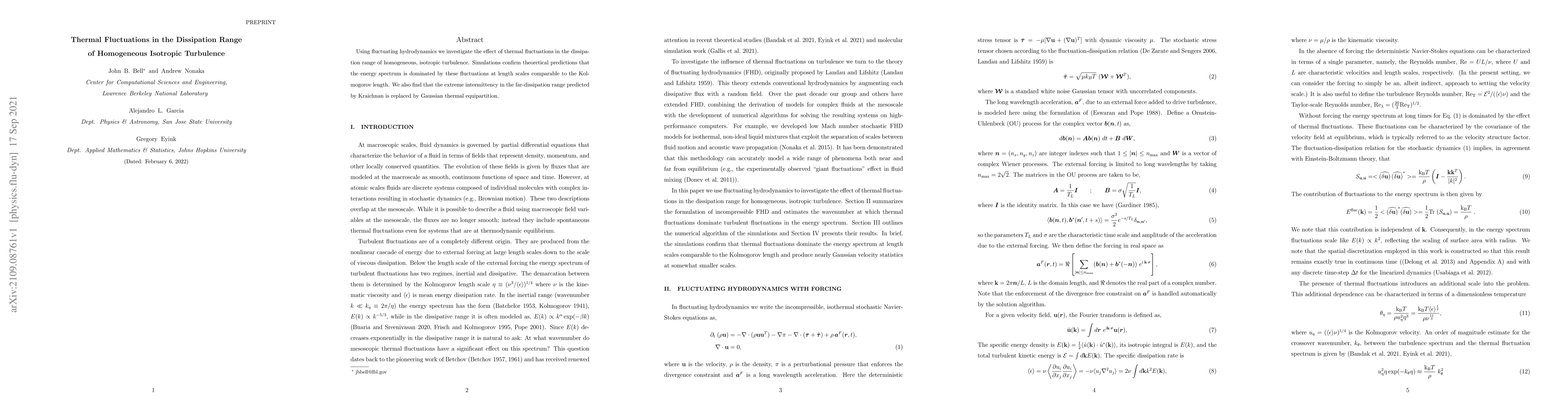 Thumbnail for Thermal Fluctuations in the Dissipation Range of Homogeneous Isotropic
  Turbulence