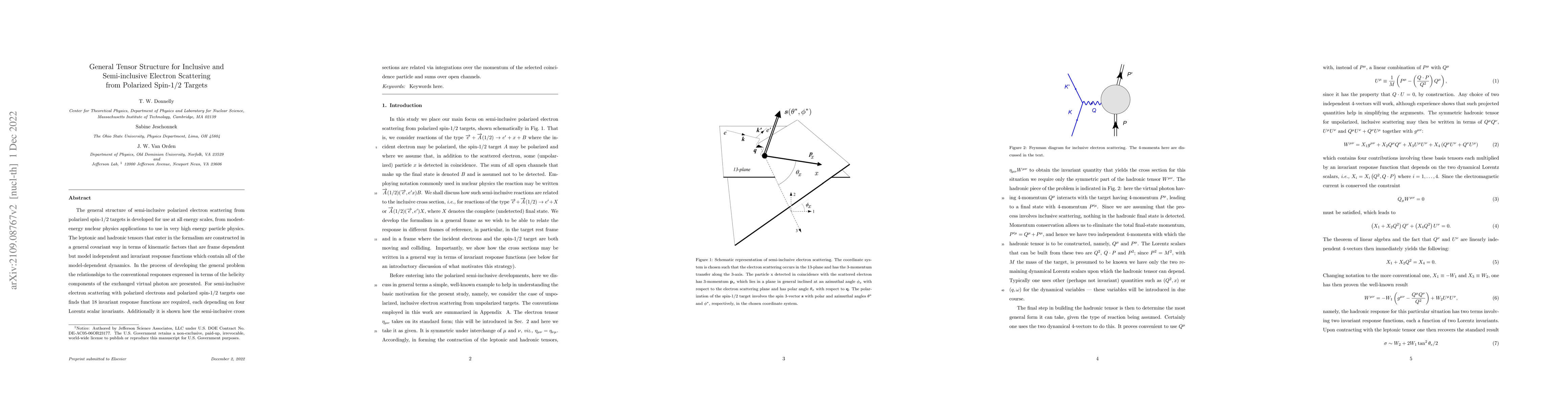 Thumbnail for General Tensor Structure for Inclusive and Semi-inclusive Electron
  Scattering from Polarized Spin 1/2 Targets