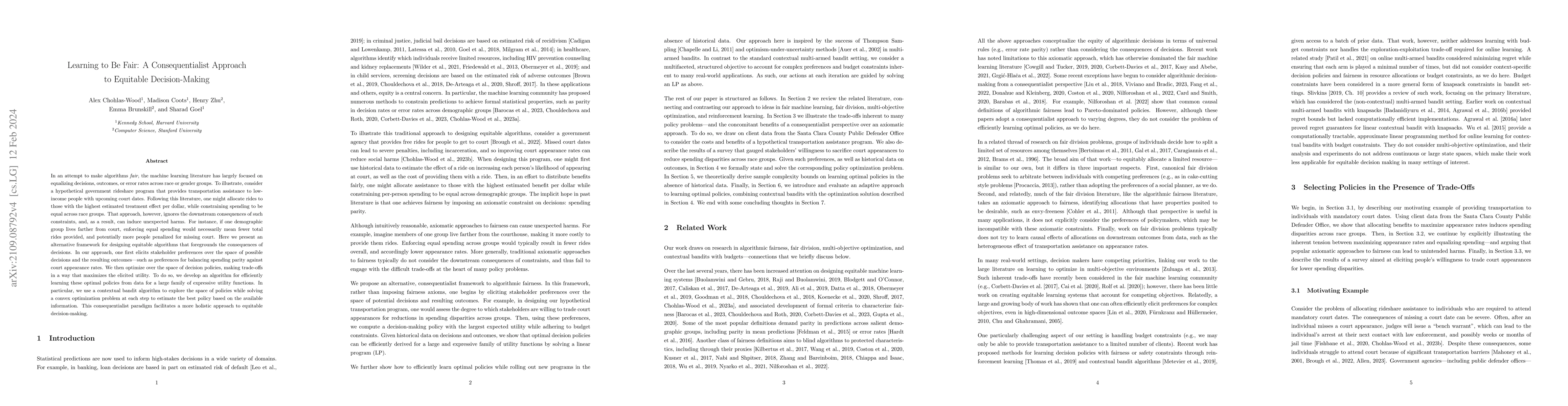 Thumbnail for Learning to be Fair: A Consequentialist Approach to Equitable
  Decision-Making