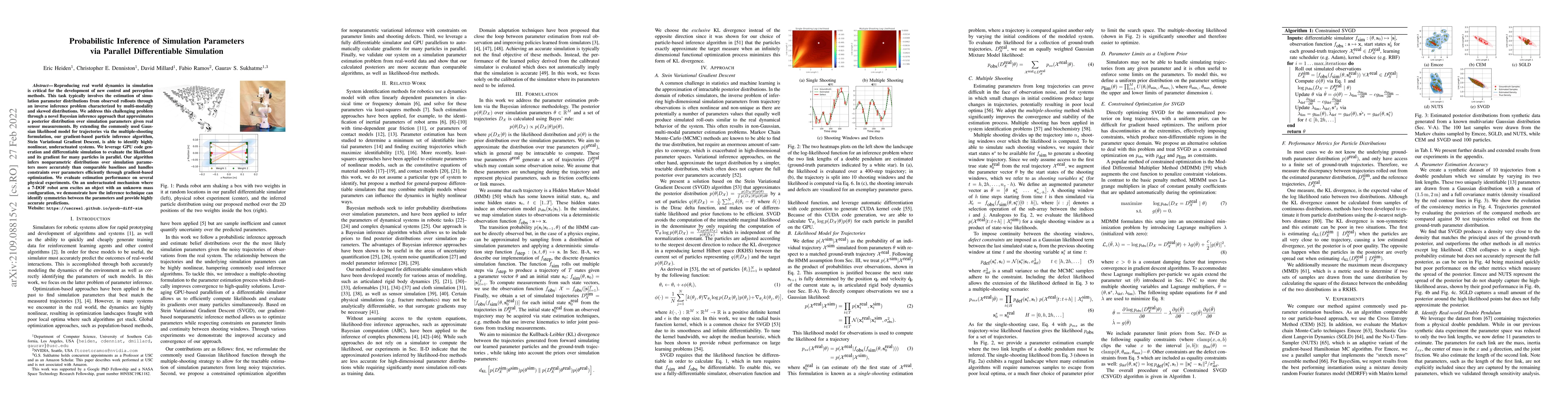 Thumbnail for Probabilistic Inference of Simulation Parameters via Parallel
  Differentiable Simulation