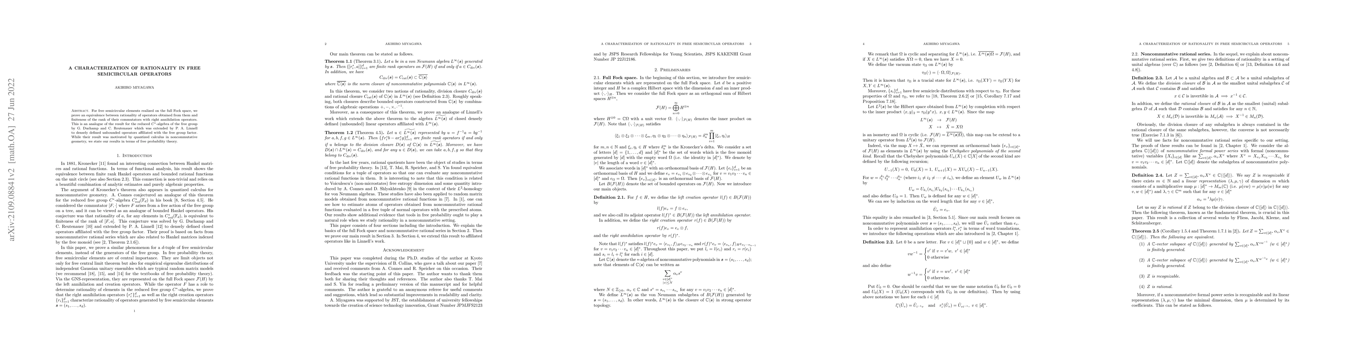 Thumbnail for A characterization of rationality for operators in free semicircular
  elements