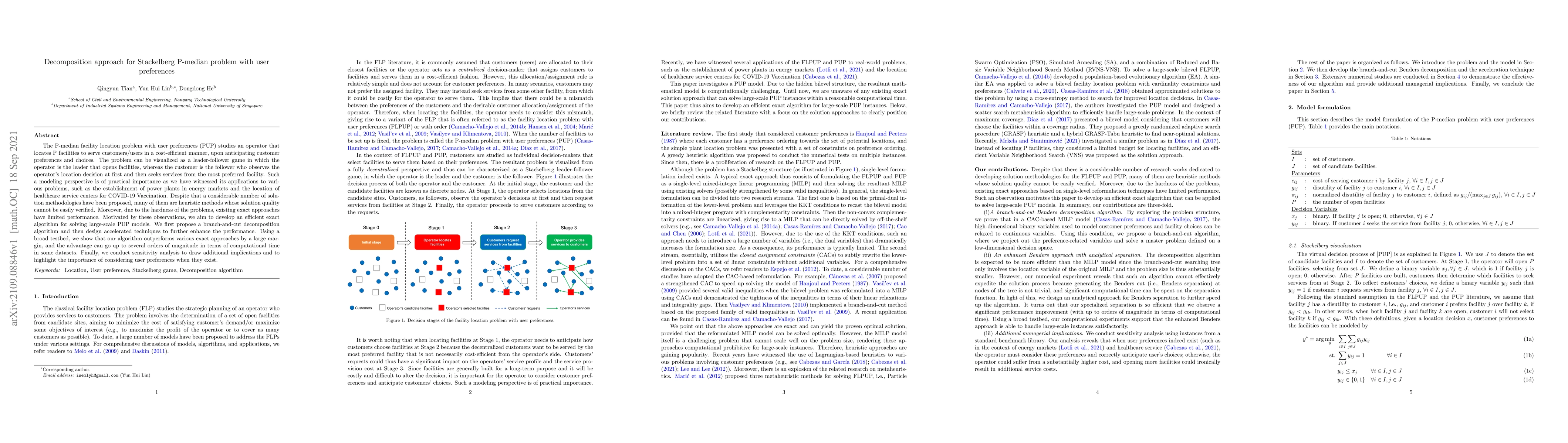 Thumbnail for Decomposition approach for Stackelberg P-median problem with user
  preferences