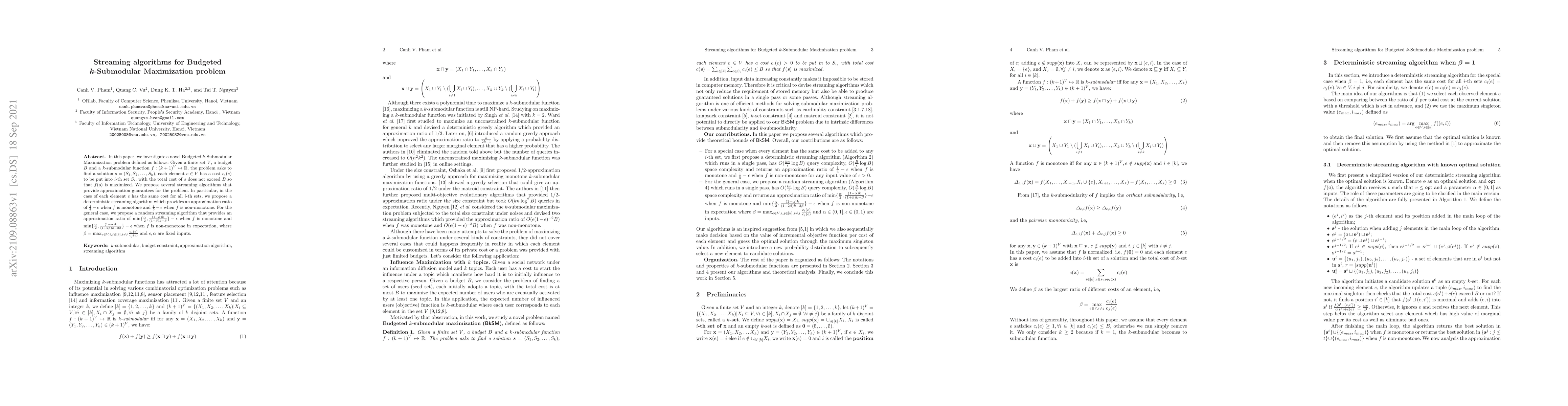 Thumbnail for Streaming algorithms for Budgeted $k$-Submodular Maximization problem