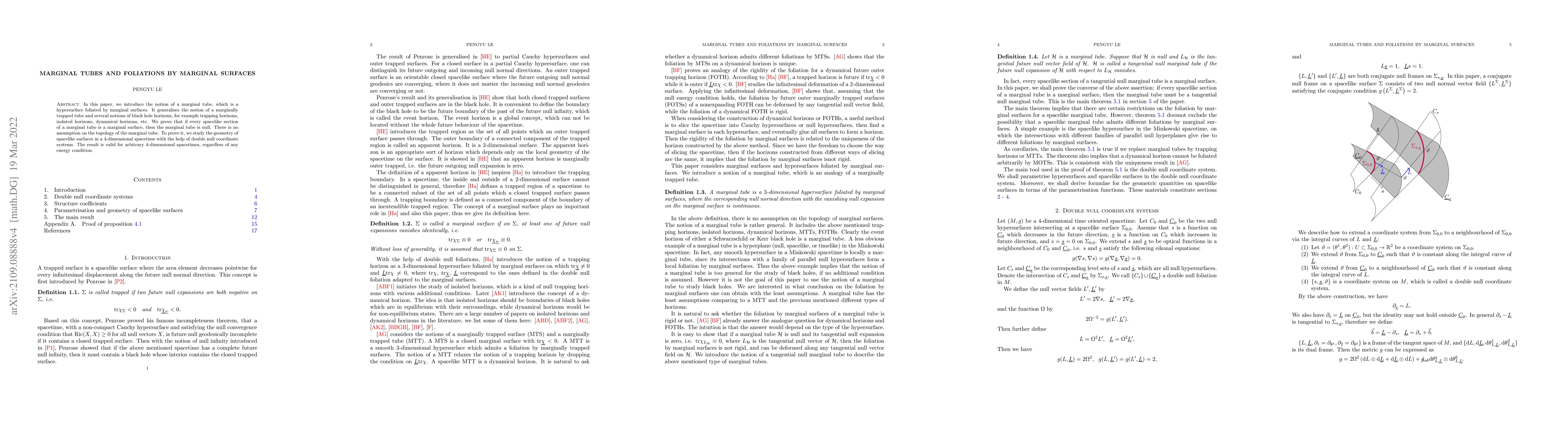 Thumbnail for Marginal tubes and foliations by marginal surfaces