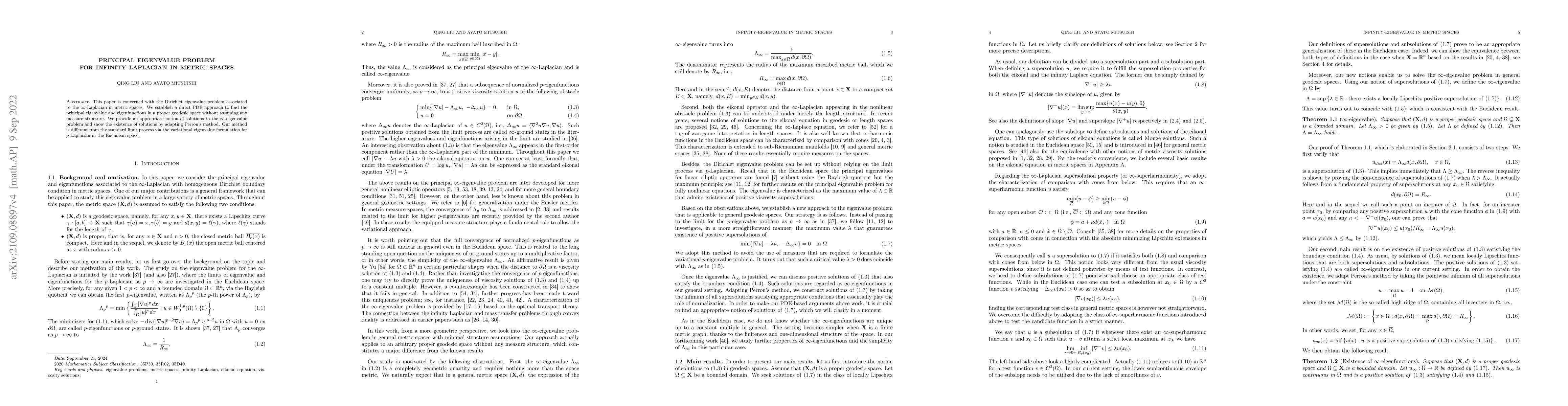 Thumbnail for Principal eigenvalue problem for infinity Laplacian in metric spaces