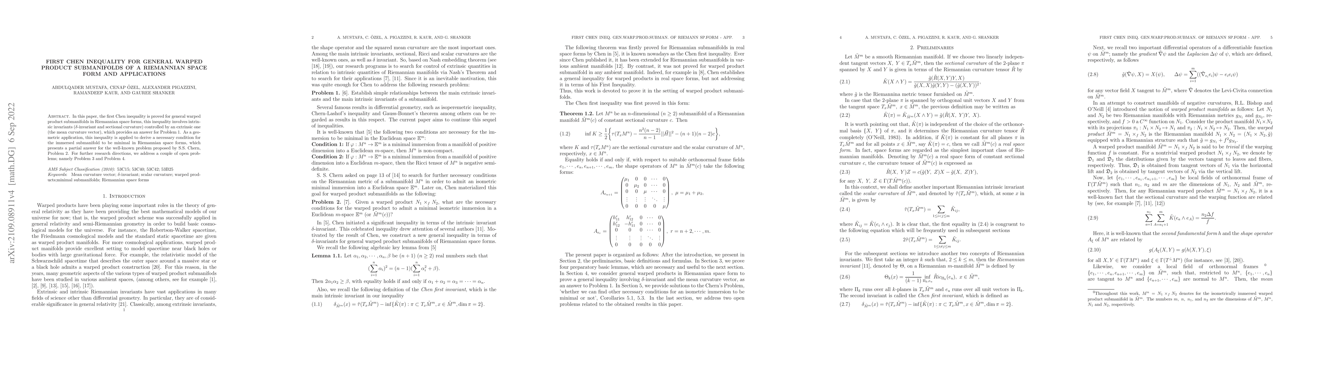 Thumbnail for First Chen Inequality for General Warped Product Submanifolds of a
  Riemannian Space Form and Applications
