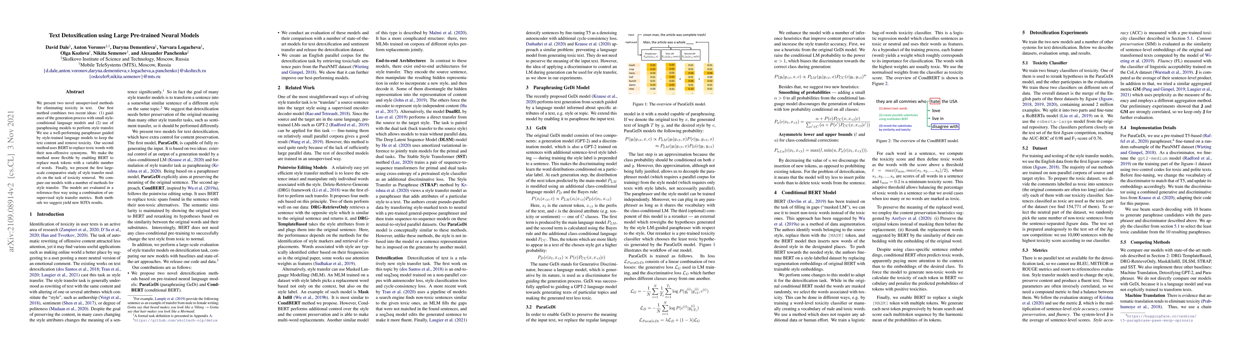 Thumbnail for Text Detoxification using Large Pre-trained Neural Models