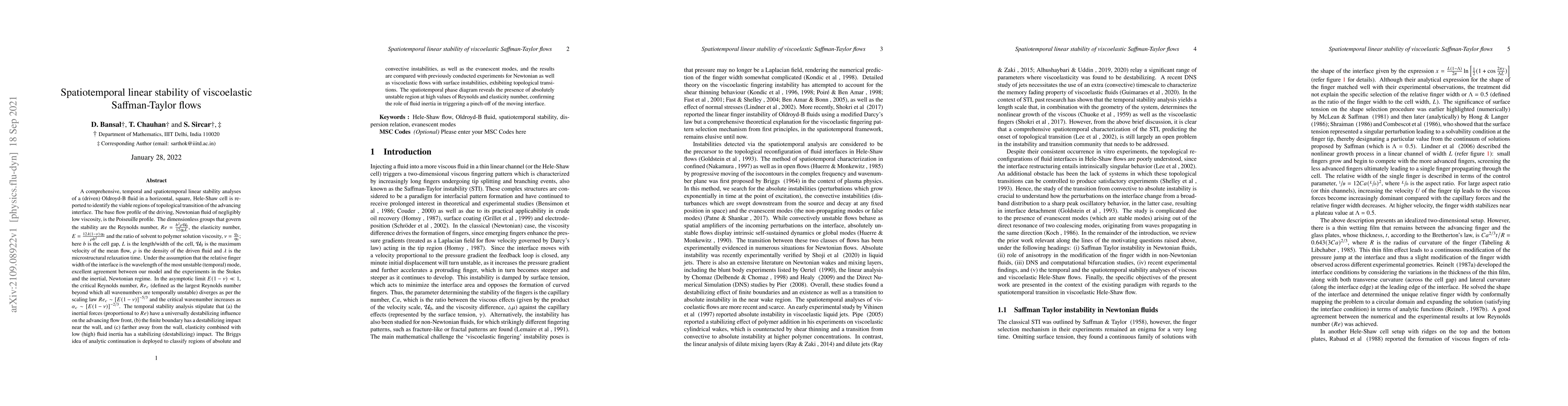 Thumbnail for Spatiotemporal linear stability of viscoelastic Saffman-Taylor flows