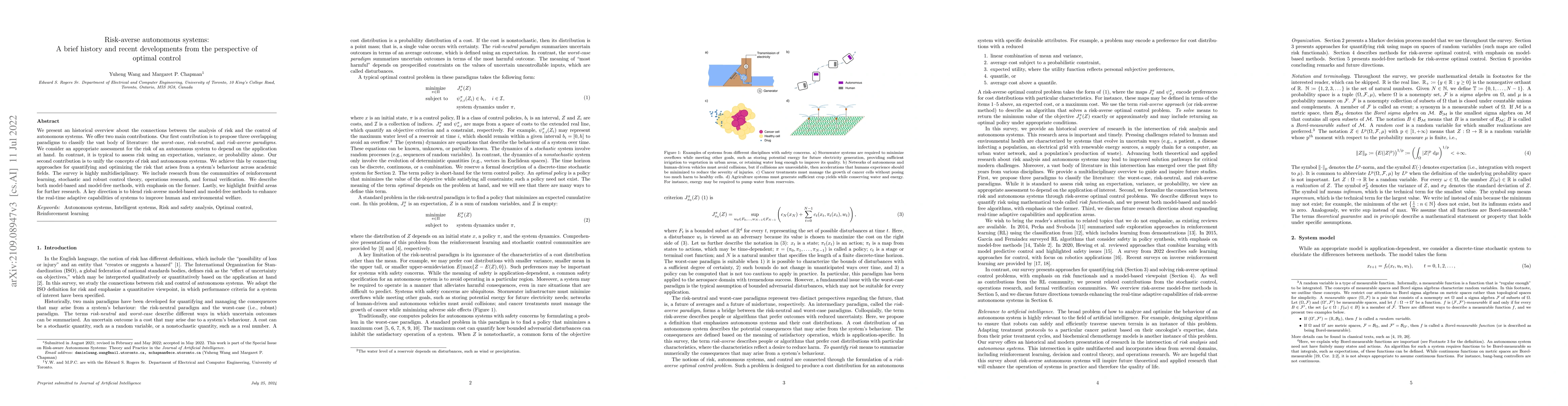 Thumbnail for Risk-averse autonomous systems: A brief history and recent developments
  from the perspective of optimal control