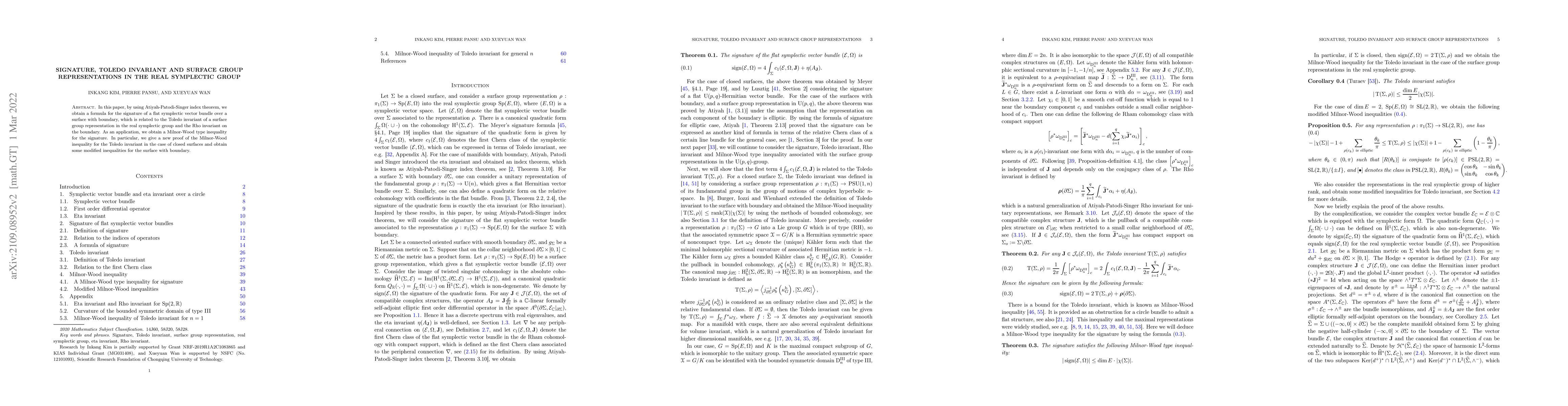 Thumbnail for Signature, Toledo invariant and surface group representations in the
  real symplectic group