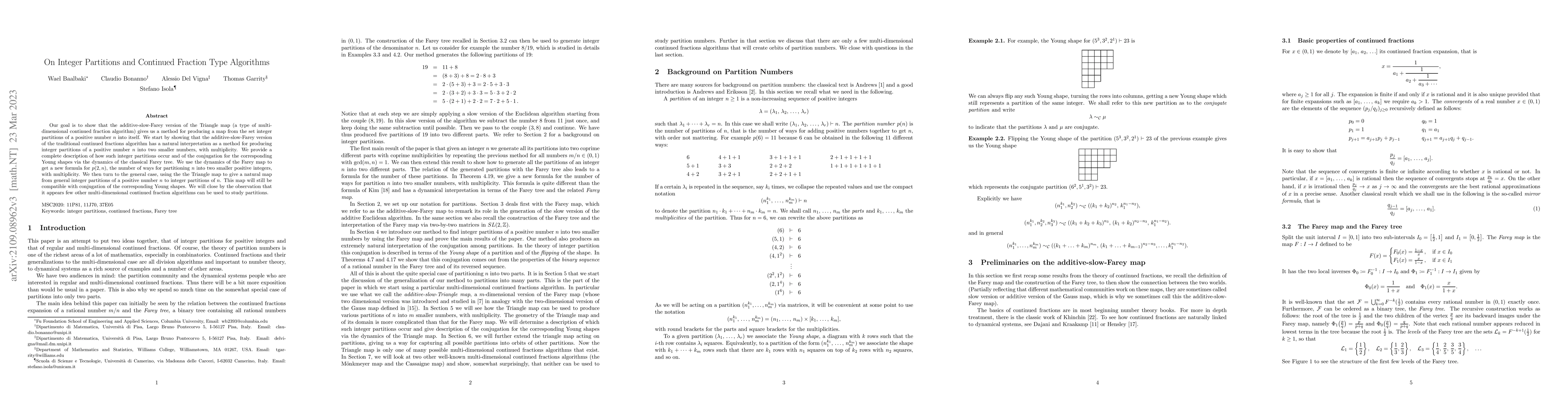 Thumbnail for On integer partitions and continued fraction type algorithms