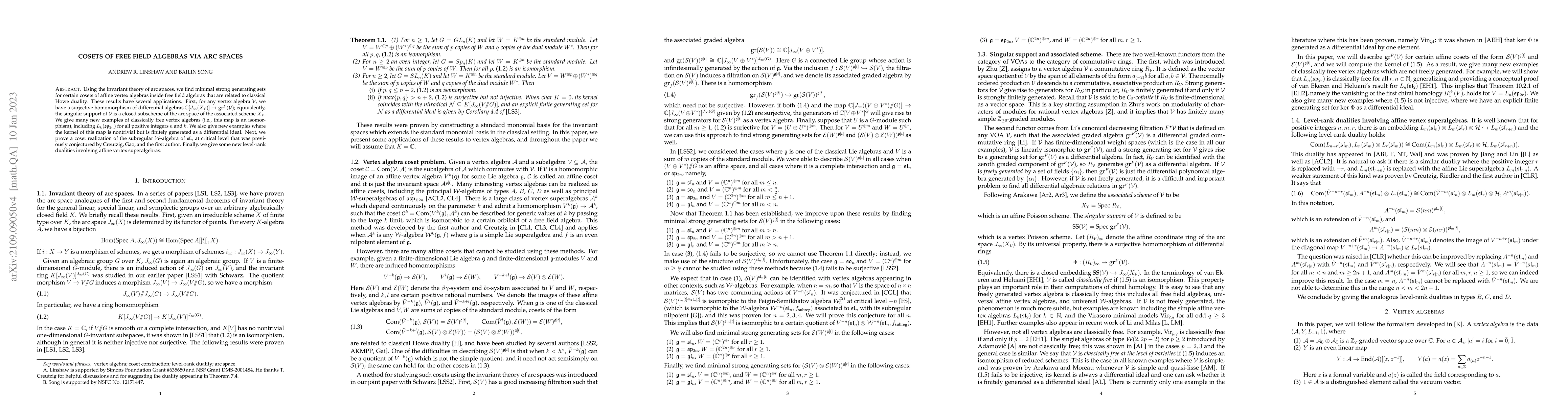 Thumbnail for Cosets of free field algebras via arc spaces